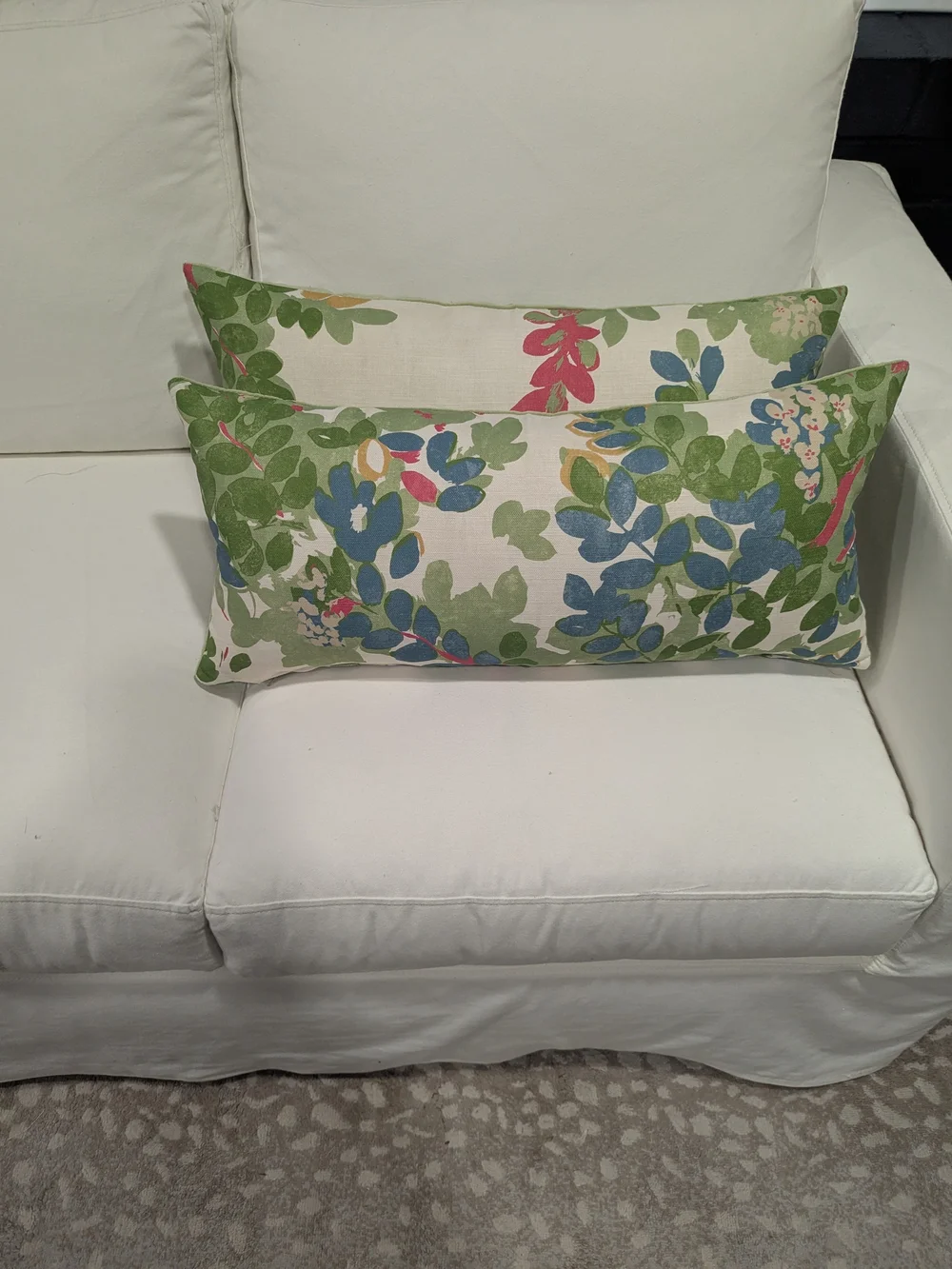 Floral Green and Blue Lumbar Pillow - Covers Only